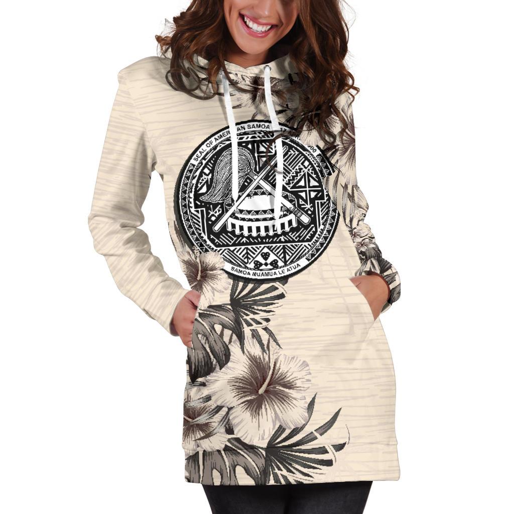 American Samoa Hoodie Dress - The Beige Hibiscus - Vibe Hoodie Shop