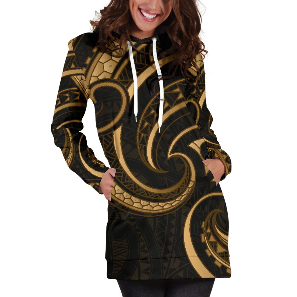 New Zealand Maori Mangopare Women Hoodie Dress Polynesian - Gold - Vibe Hoodie Shop