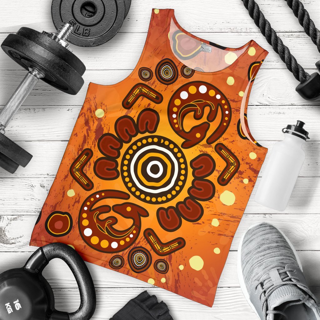 Aboriginal Men's Tank Top - Baby Kangaroo And Dot Painting Patterns - Vibe Hoodie Shop