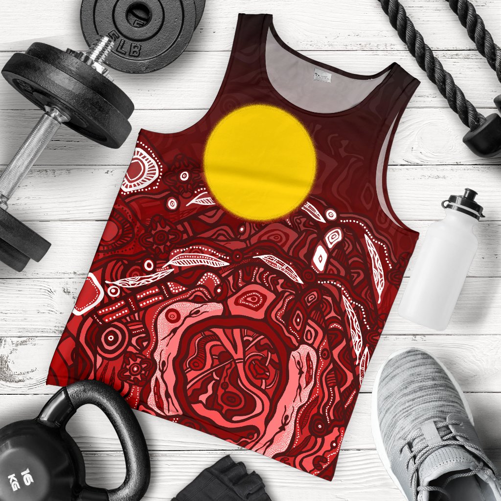 Custom Text Aboriginal Men's Tank Top - Red Landscape - Vibe Hoodie Shop