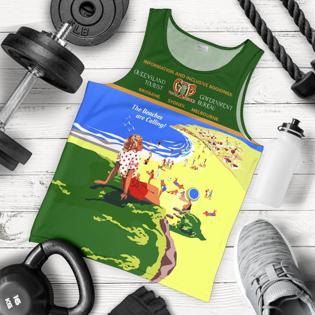 Men Tank Top - Queensland Mens Tank Vintage Poster - Vibe Hoodie Shop