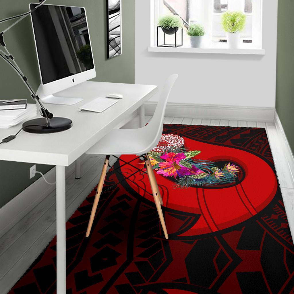 American Samoa Area Rug - Polynesian Hook And Hibiscus (Red) - Vibe Hoodie Shop