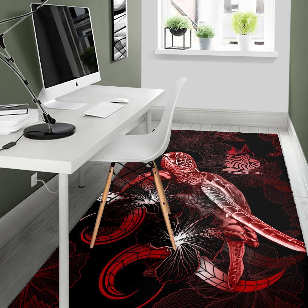 New Caledonia Polynesian Area Rugs - Turtle With Blooming Hibiscus Red - Vibe Hoodie Shop