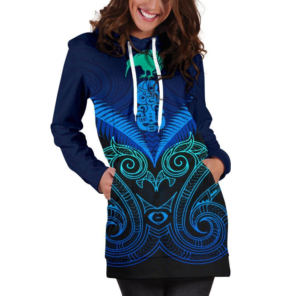 Maori Manaia New Zealand Hoodie Dress Blue - Vibe Hoodie Shop