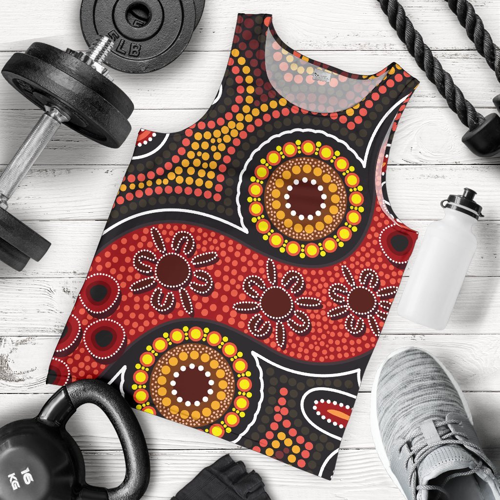 Aboriginal Men's Tank Top - Indigenous Circle Dot Painting Style - - Vibe Hoodie Shop