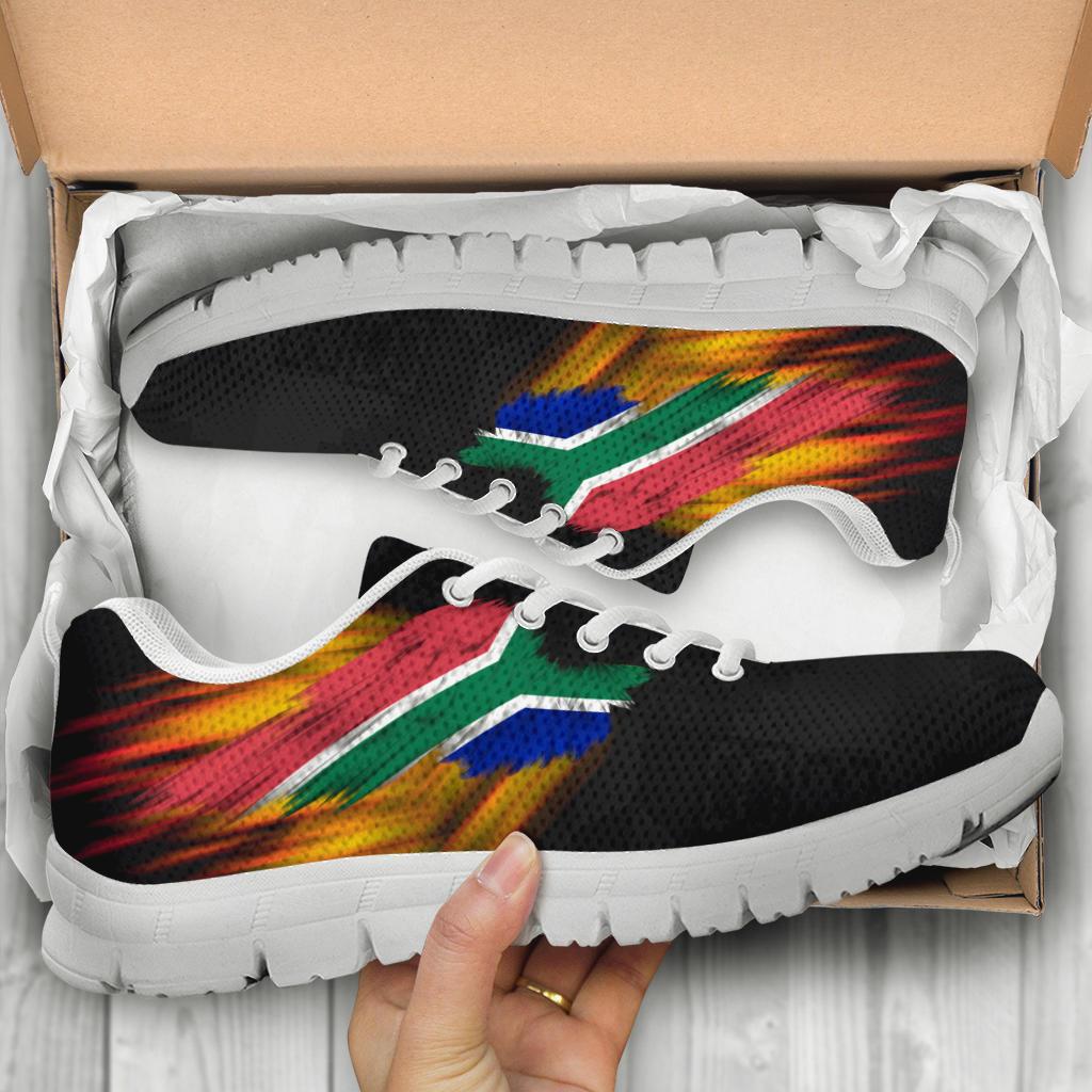 South Africa Sneakers - Ankara Pattern - Fire Wings and Flag - Vibe Hoodie Shop