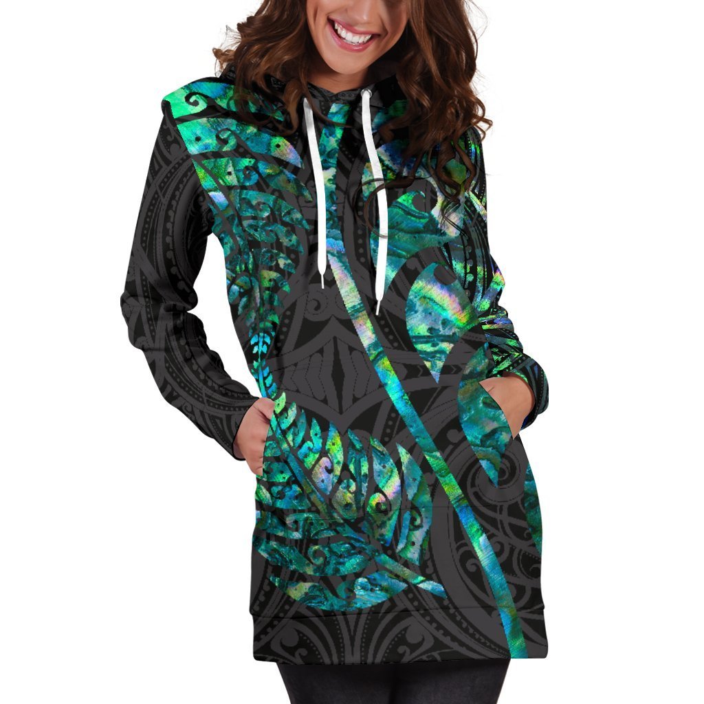 Aotearoa Maori Women Hoodie Dress Silver Fern Koru Vibes - Vibe Hoodie Shop