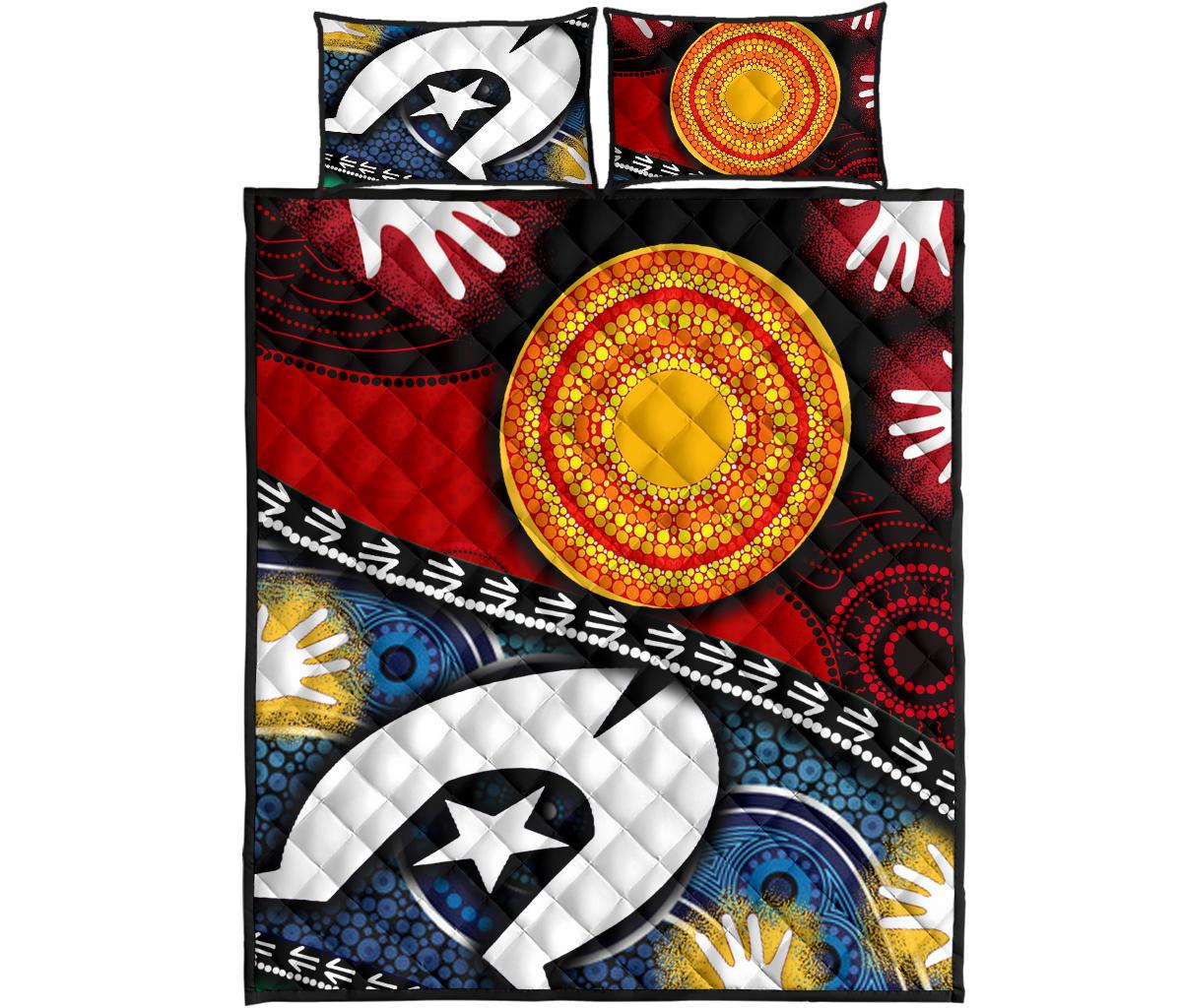 Quilt Bed Set - Australian NAIDOC Aboriginal and Torres Strait Islands Flags - Vibe Hoodie Shop