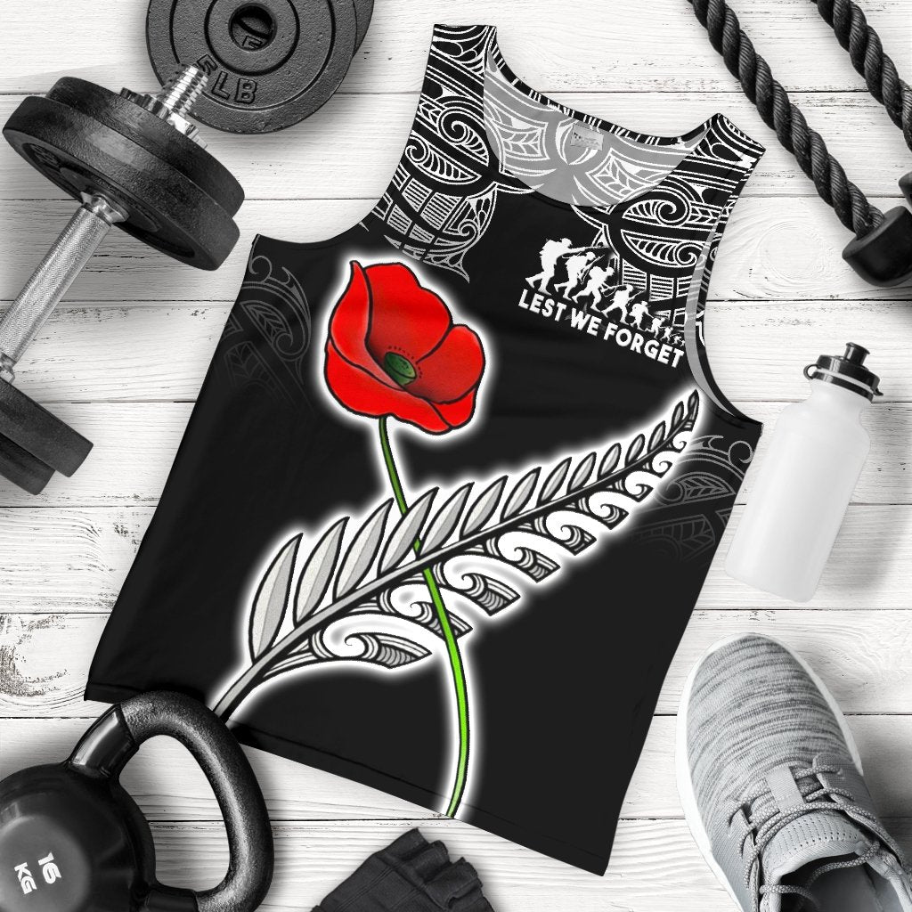 ANZAC Australia and New Zealand Men Tank Top, Poppy Fern Lest We Forget - Vibe Hoodie Shop