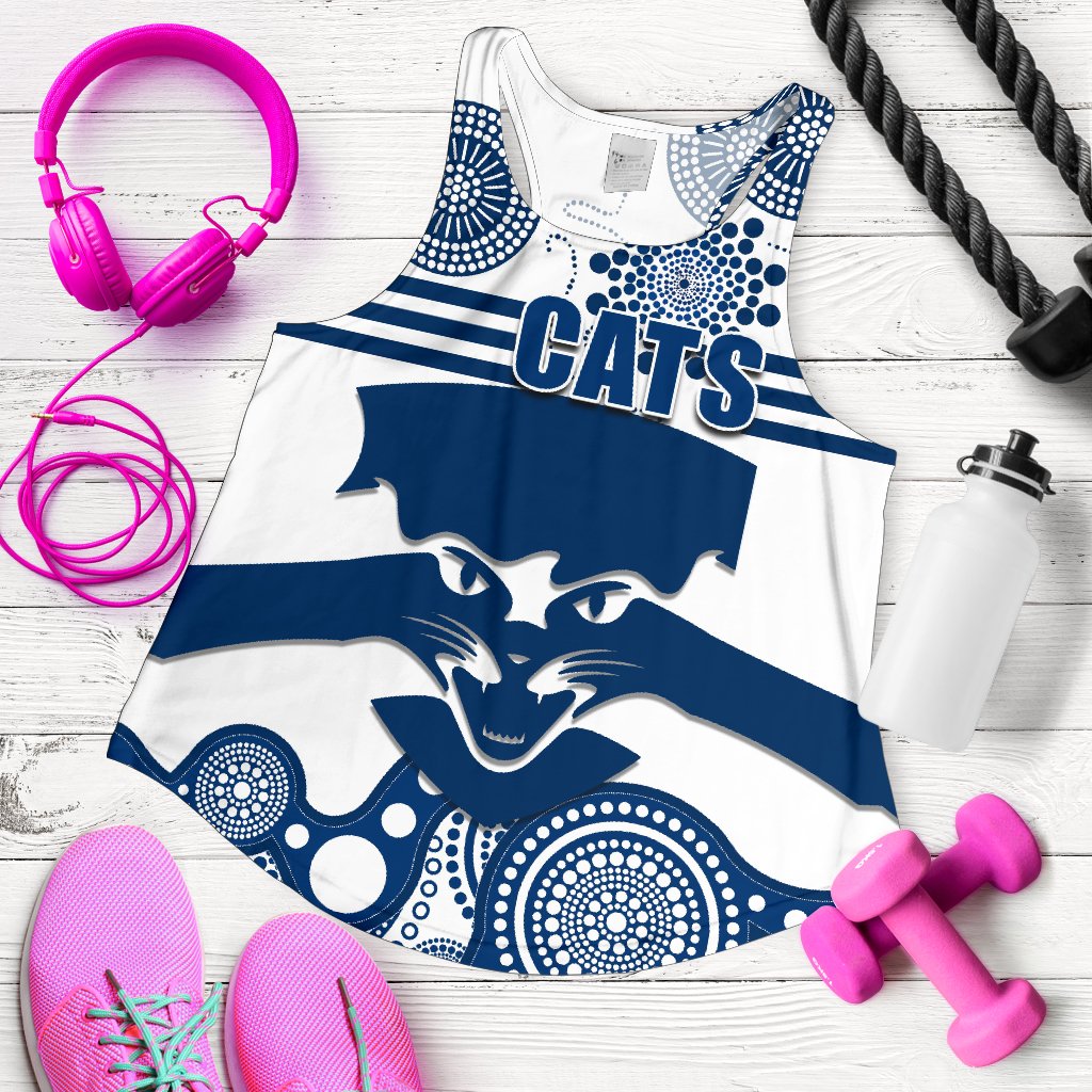Cats Women Racerback Tank Geelong Indigenous - Vibe Hoodie Shop