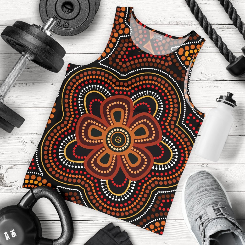 ABoriginal Men's Tank Top - Aboriginal Dot Painting Flowers Style Ver02 - Vibe Hoodie Shop