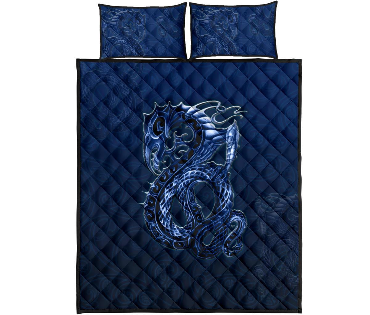 New Zealand Quilt Bed Set, Maori Manaia Quilt And Two Pillow Cases Blue - Vibe Hoodie Shop