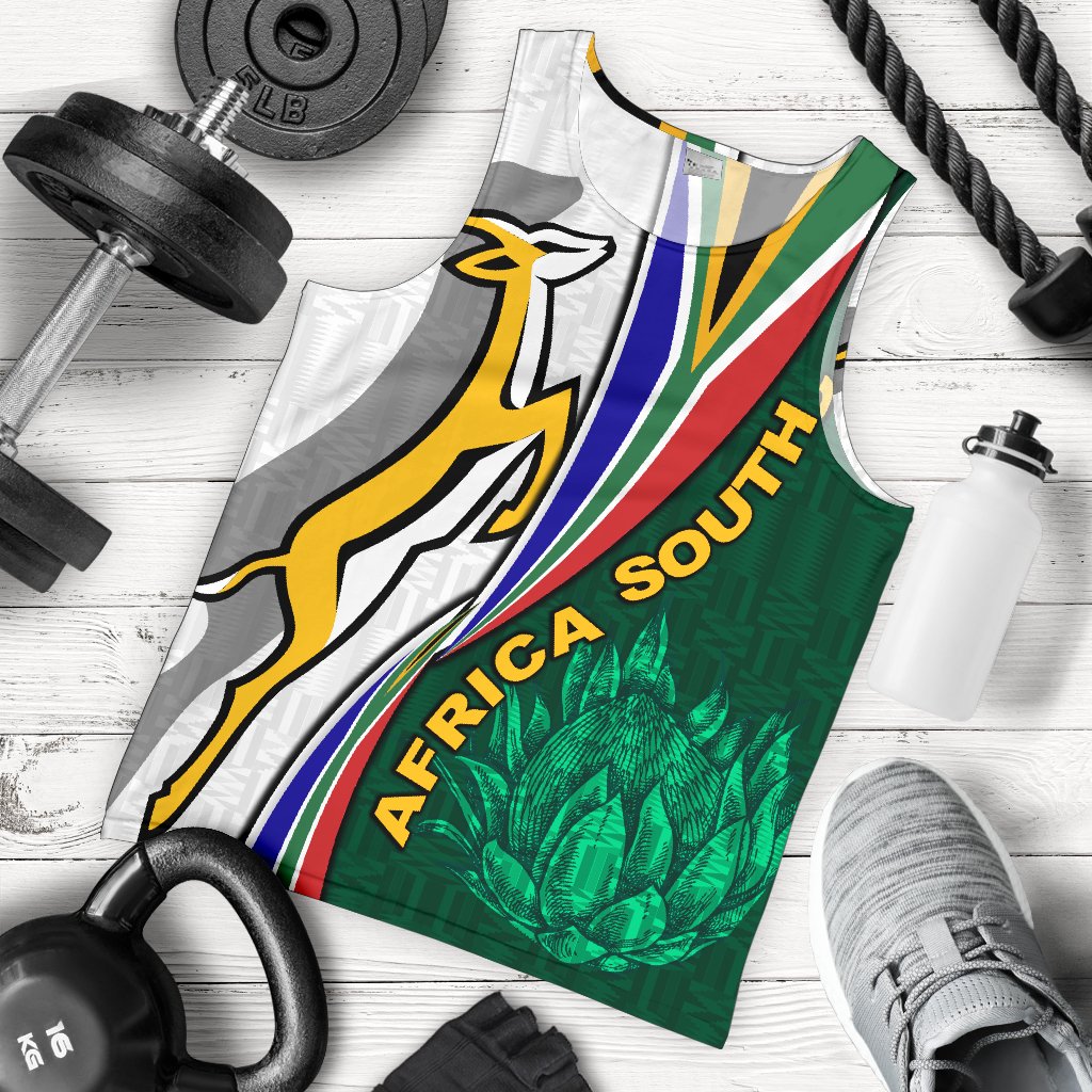 South Africa Men Tank Top Springboks Rugby Be Unique - White - Vibe Hoodie Shop