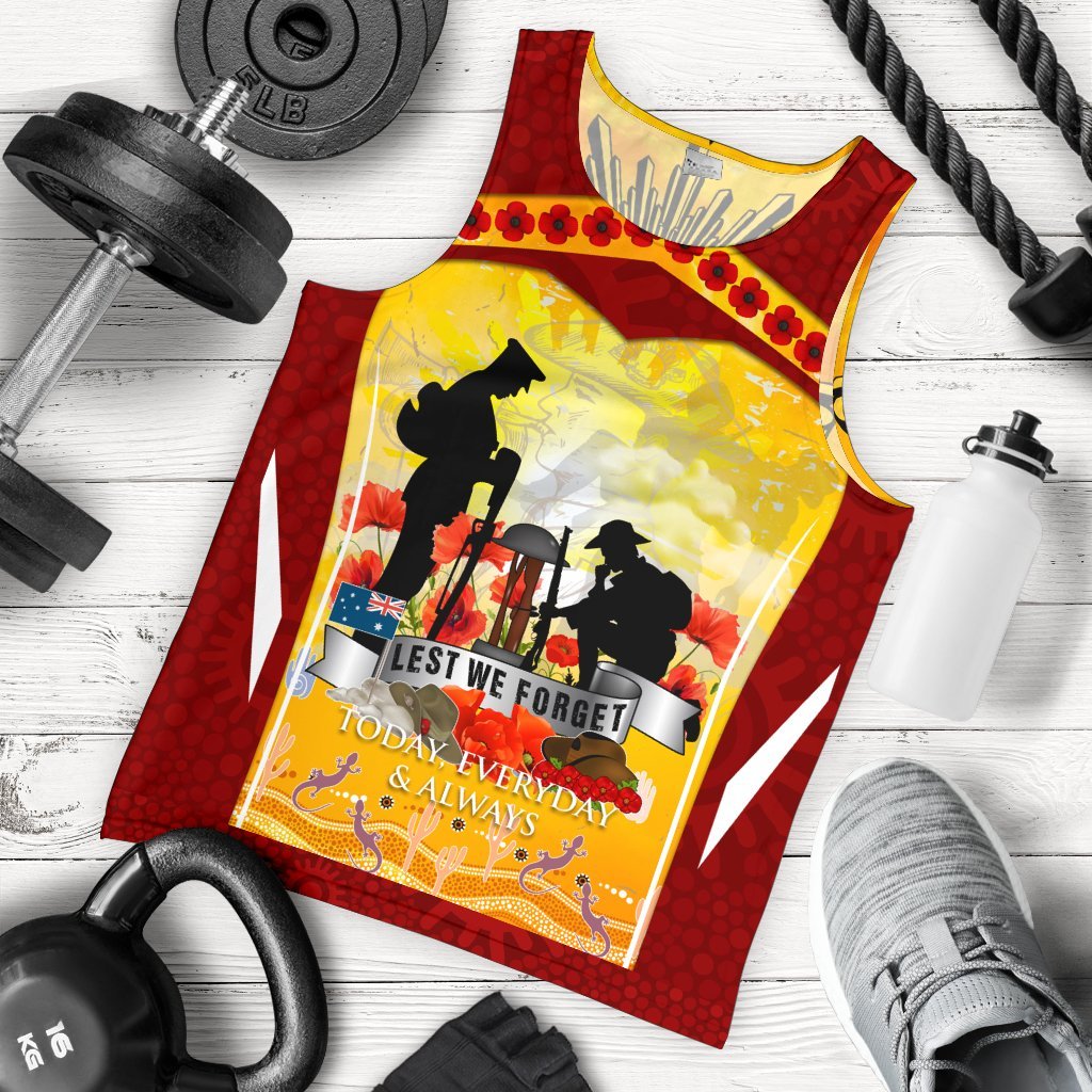 ANZAC Men's Tank Top - Lest We Forget Aboriginal Version - Vibe Hoodie Shop