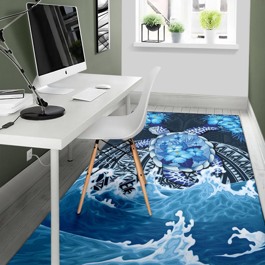 Polynesian Turtle Hibiscus The Blue Sea Area Rug - Vibe Hoodie Shop