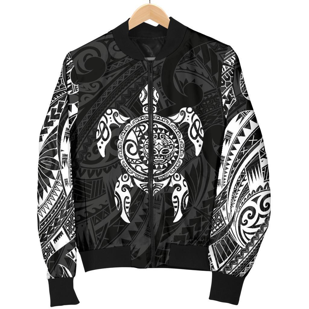 New Zealand Men Bomber Jacket, Maori Turtle Tattoo - White - Vibe Hoodie Shop