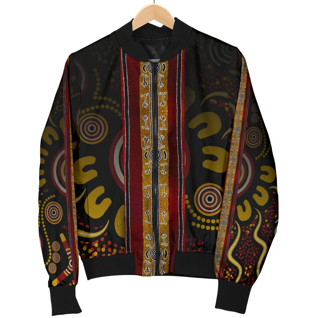 Women Bomber Jacket - Aboriginal Dot Panting Art Stripe Lines - Vibe Hoodie Shop
