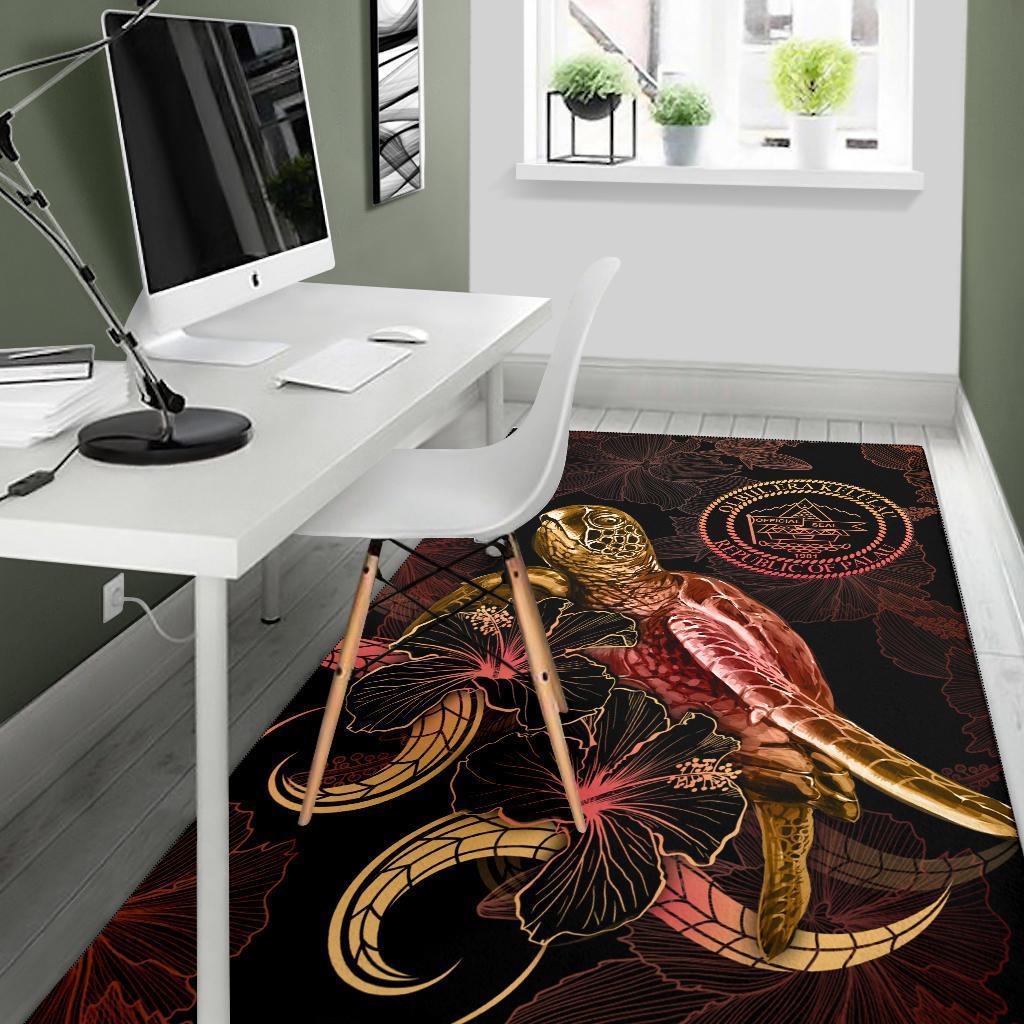 Palau Polynesian Area Rugs - Turtle With Blooming Hibiscus Gold - Vibe Hoodie Shop