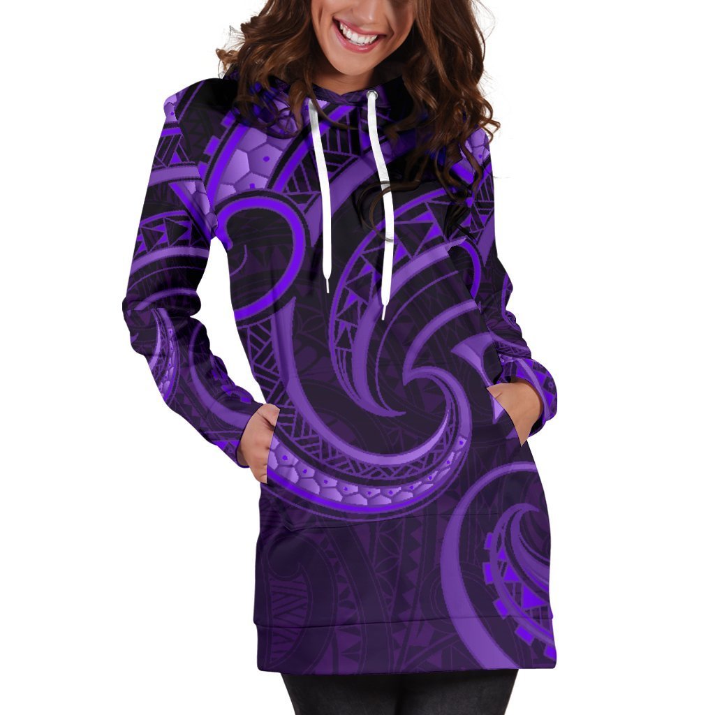 New Zealand Maori Mangopare Women Hoodie Dress Polynesian - Purple - Vibe Hoodie Shop