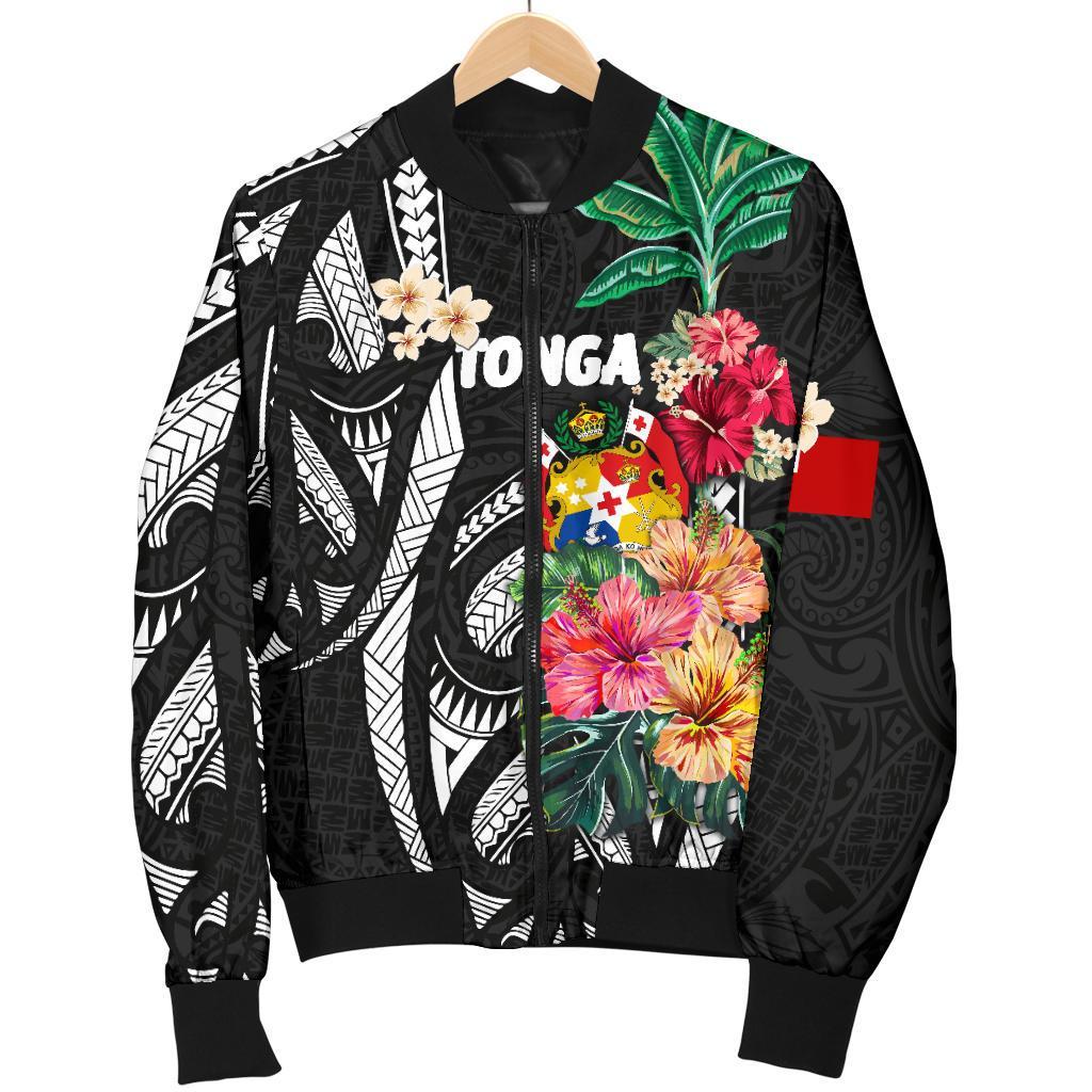 Hoodie Tonga Men's Bomber Jacket Coat Of Arms Polynesian With Hibiscus - Vibe Hoodie Shop