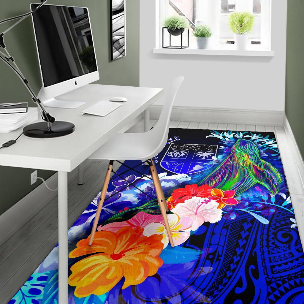 Fiji Custom Personalised Area Rug - Humpback Whale with Tropical Flowers (Blue) - Vibe Hoodie Shop