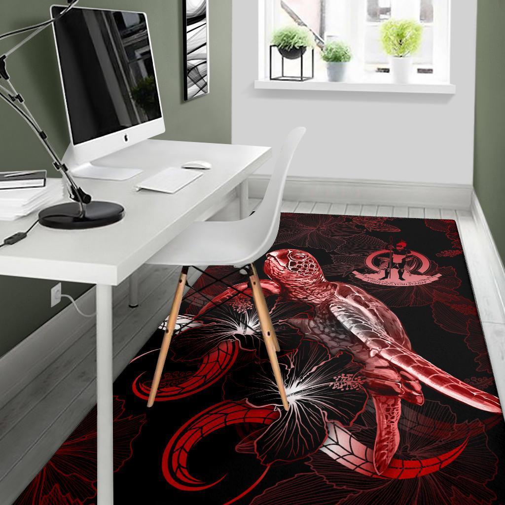 Vanuatu Polynesian Area Rugs - Turtle With Blooming Hibiscus Red - Vibe Hoodie Shop