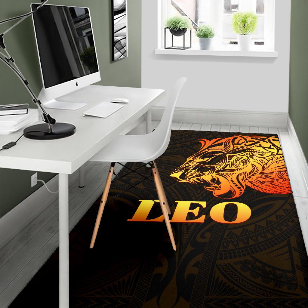 Sun In Leo Zodiac Area Rug Polynesian Tattoo Simple - Orange Black - Vibe Hoodie Shop