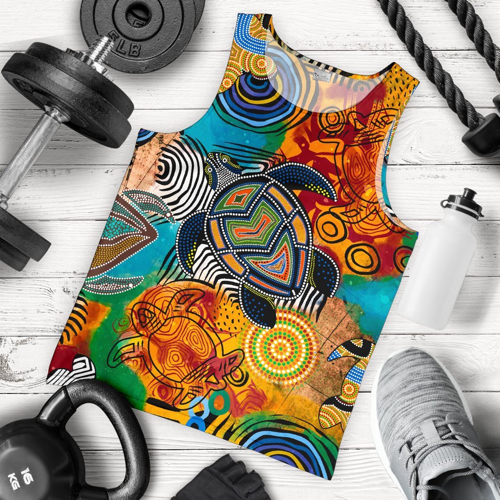 Aboriginal Men's Tank Top - Turtle Indigenous Art - Vibe Hoodie Shop