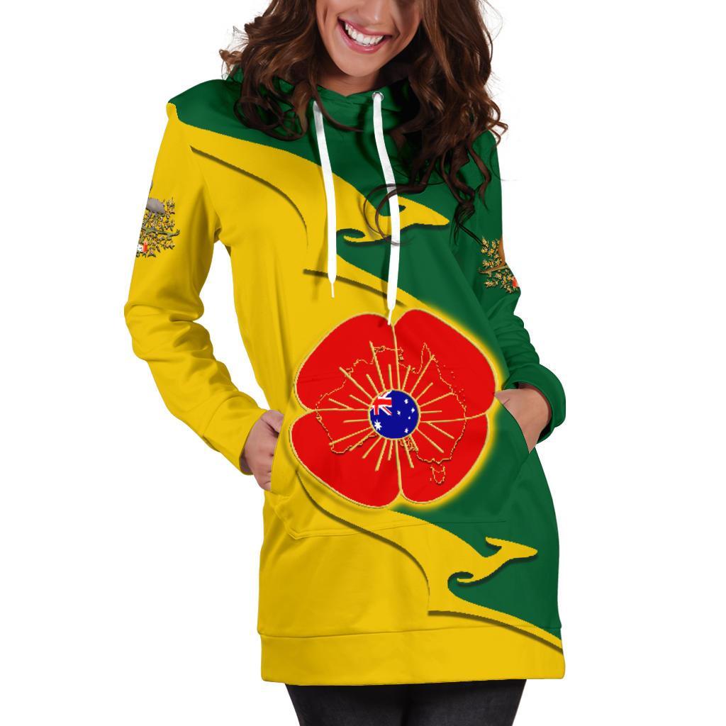 ANZAC Hoodie Dress - Lest We Forget Poppy Map Kangaroo - Vibe Hoodie Shop