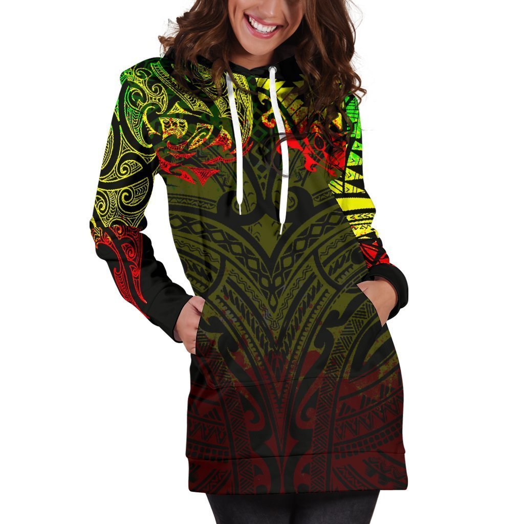 New Zealand Women's Hoodie Dress, Maori Polynesian Tattoo Reggage - Vibe Hoodie Shop