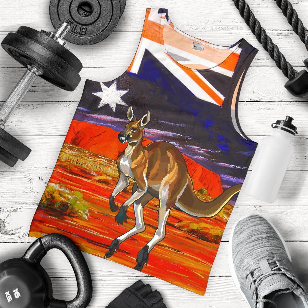 Men Tank Top - Kangaroo Mens Tank Aus Flag Uluru - Vibe Hoodie Shop