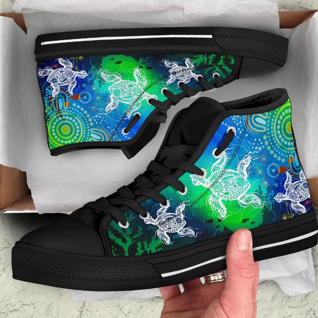 aboriginal-high-top-shoe-indigenous-turtle-ocean-dot-painting-art