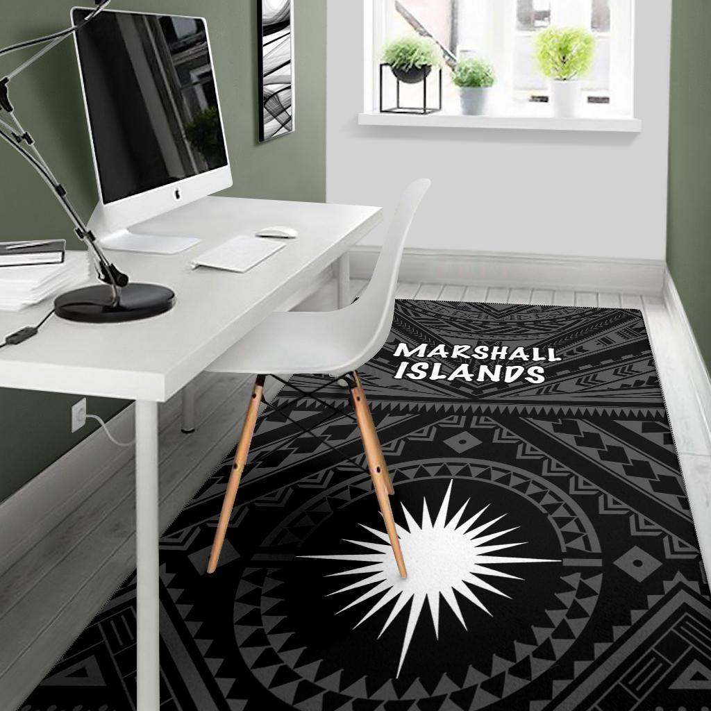 Marshall Area Rug - Marshall Seal With Polynesian Tattoo Style (Black) - Vibe Hoodie Shop