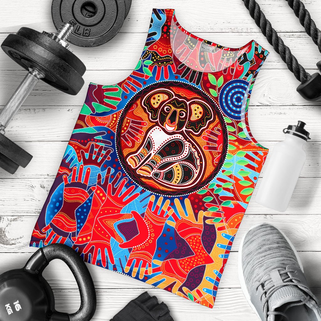 Aboriginal Men's Tank Top, Koala and Hand Art Dot Painting Mens Tank - Vibe Hoodie Shop