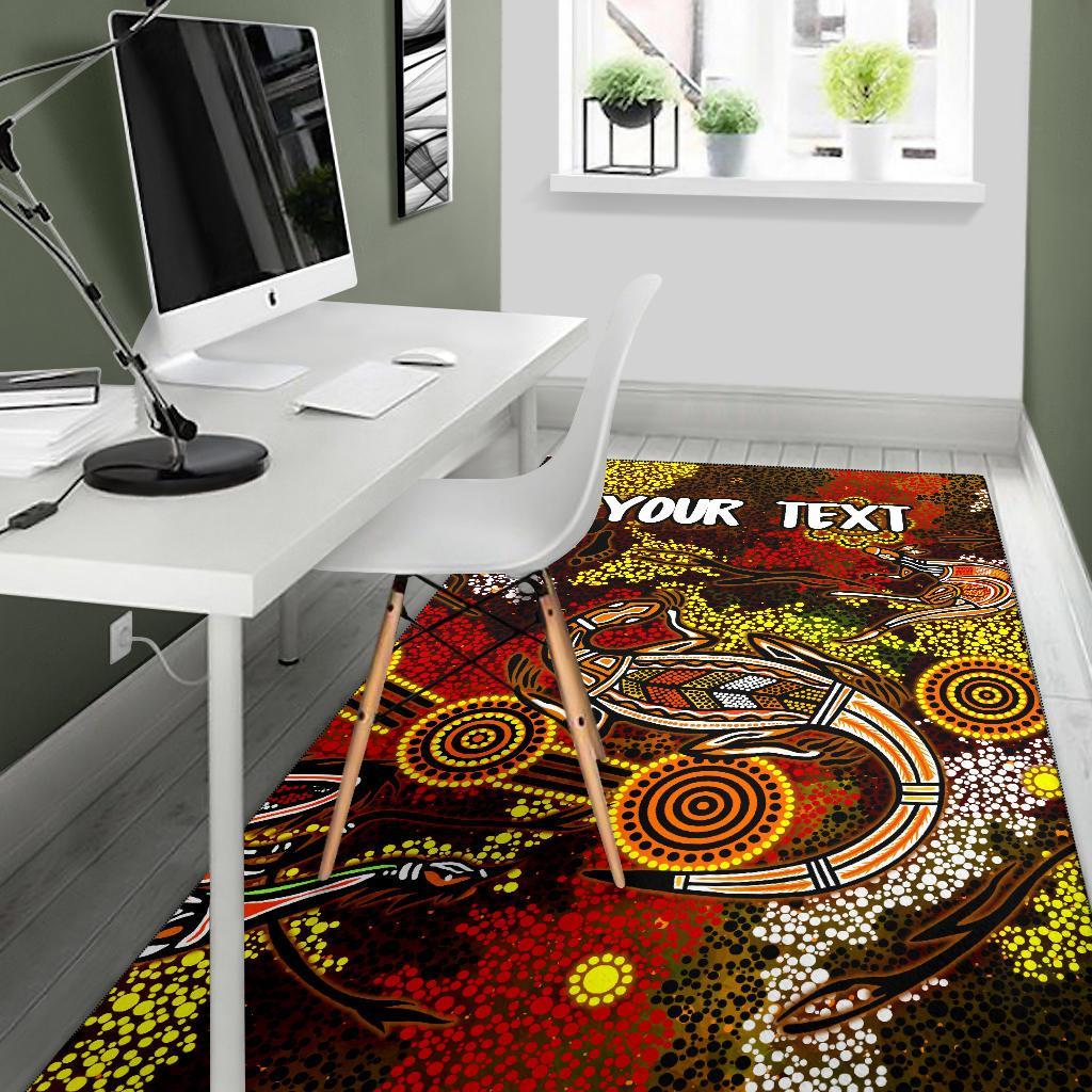 Custom Aboriginal Area Rug, Kangaroo and Lizard Dot Painting Art - Vibe Hoodie Shop