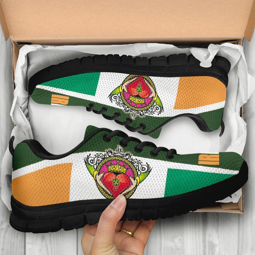 Celtic Ireland Sneakers - Ireland Flag With Claddagh Ring - Vibe Hoodie Shop