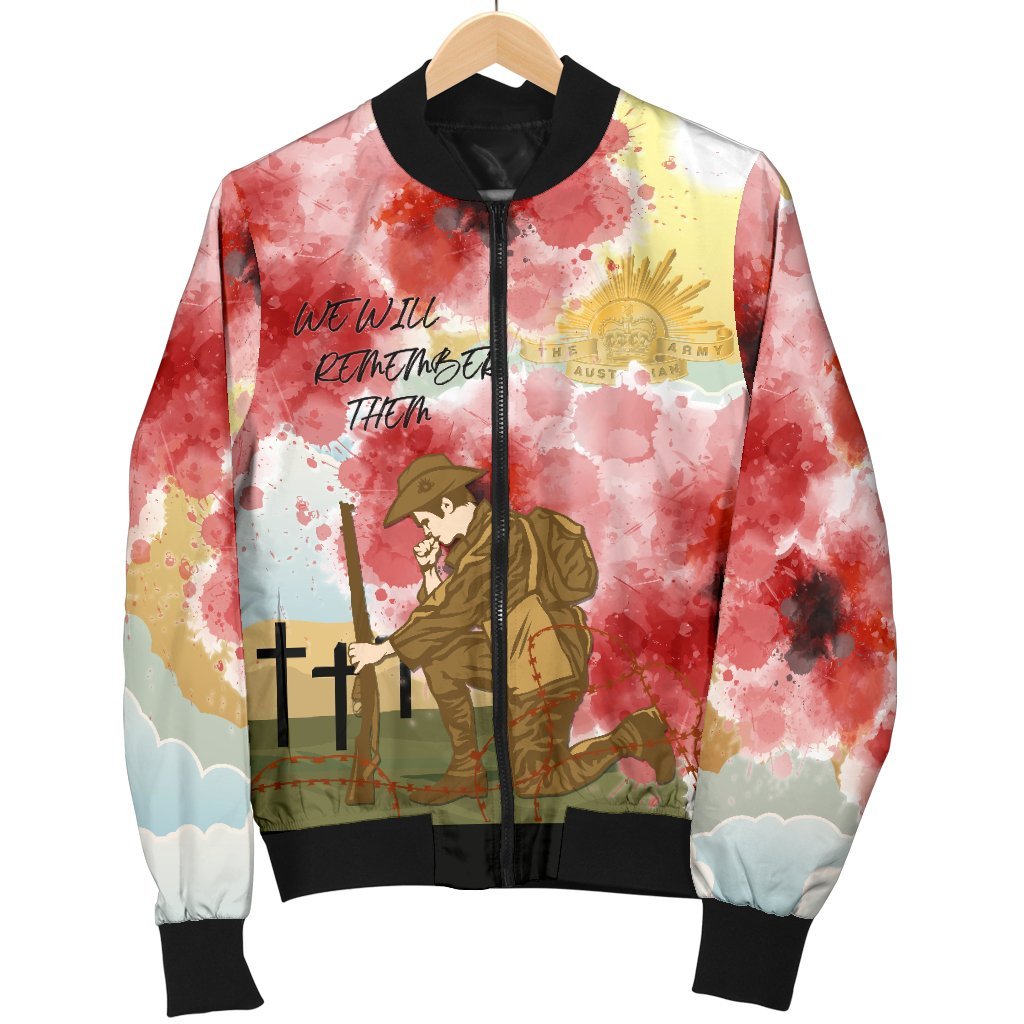 ANZAC Day Women's Bomber Jacket - We Will Remember Them - Vibe Hoodie Shop