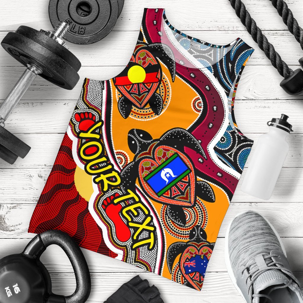 Custom Men's Tank Top - Australia Aboriginal Dots With Turtle and NAIDOC Flags - Vibe Hoodie Shop