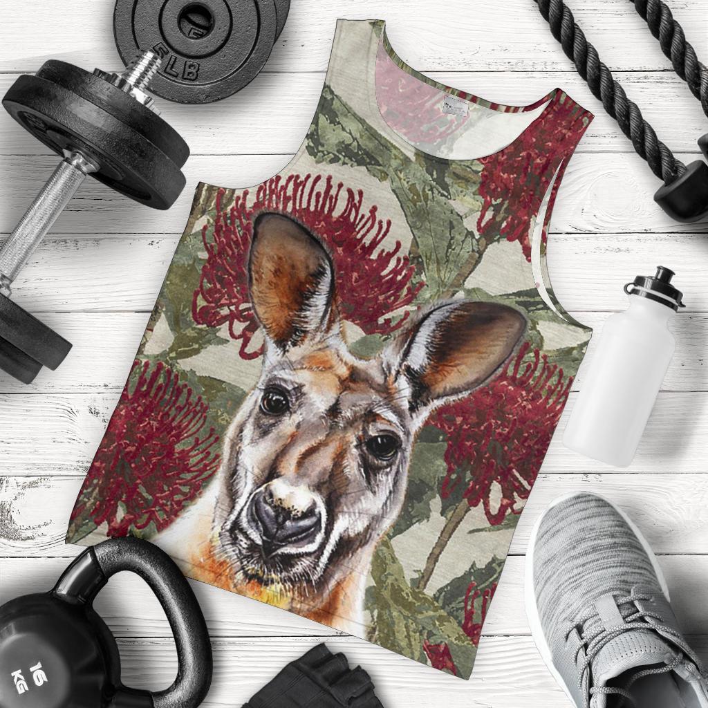 Men Tank Top - Kangaroo Mens Tank Waratah Painting - Vibe Hoodie Shop