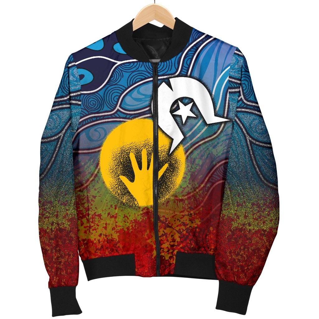 Aboriginal Women's Bomber Jacket - Aboriginal and Torres Strait Islanders Flag - Vibe Hoodie Shop