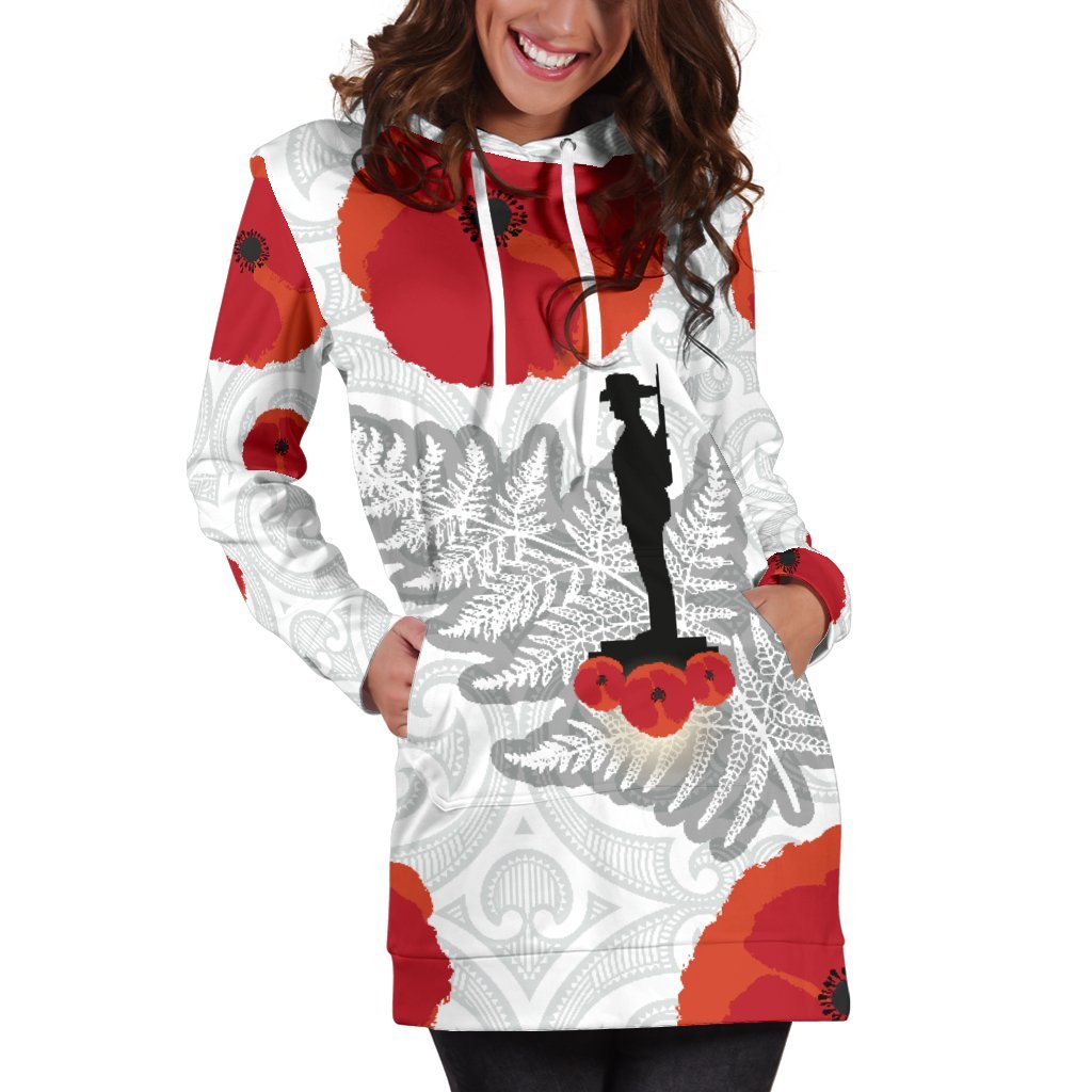 ANZAC Maori Women Hoodie Dress Silver Fern Lest For Get - Vibe Hoodie Shop