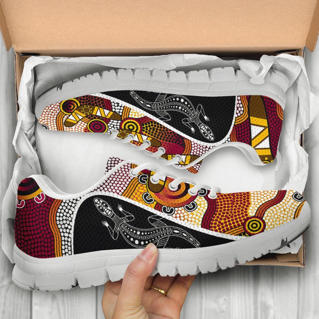 Aboriginal Sneakers, Lizard Boomerang Patterns Aboriginal Dot Shoes - Vibe Hoodie Shop