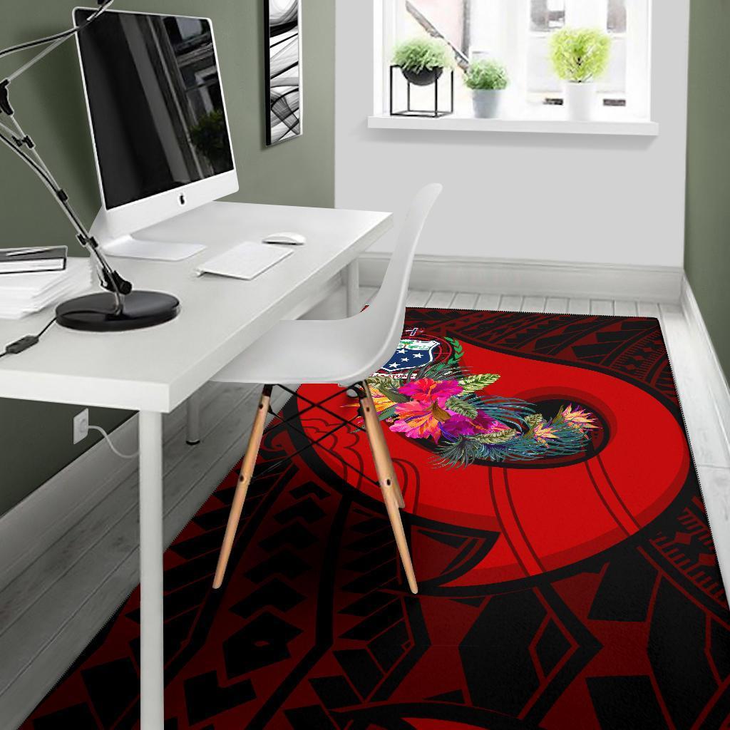 Samoa Area Rug - Polynesian Hook And Hibiscus (Red) - Vibe Hoodie Shop