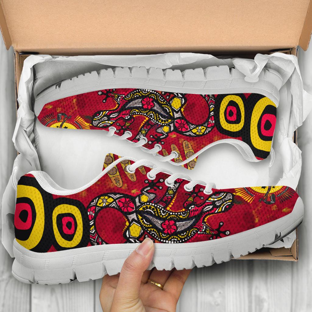 Aboriginal Sneakers, Lizard And Boomerang Pattern - Vibe Hoodie Shop