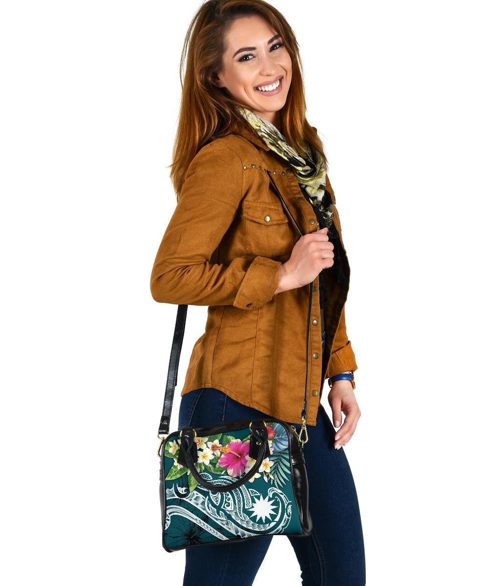 Nauru Polynesian Shoulder Handbag - Summer Plumeria (Turquoise) - Vibe Hoodie Shop