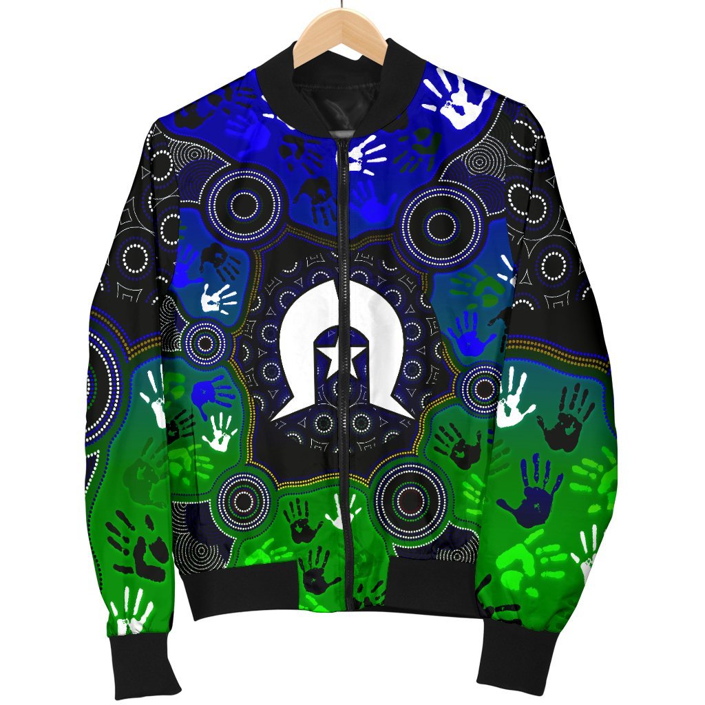 Aboriginal Men's Bomber Jacket - Torres Strait Symbol With Indigenous Patterns - Vibe Hoodie Shop