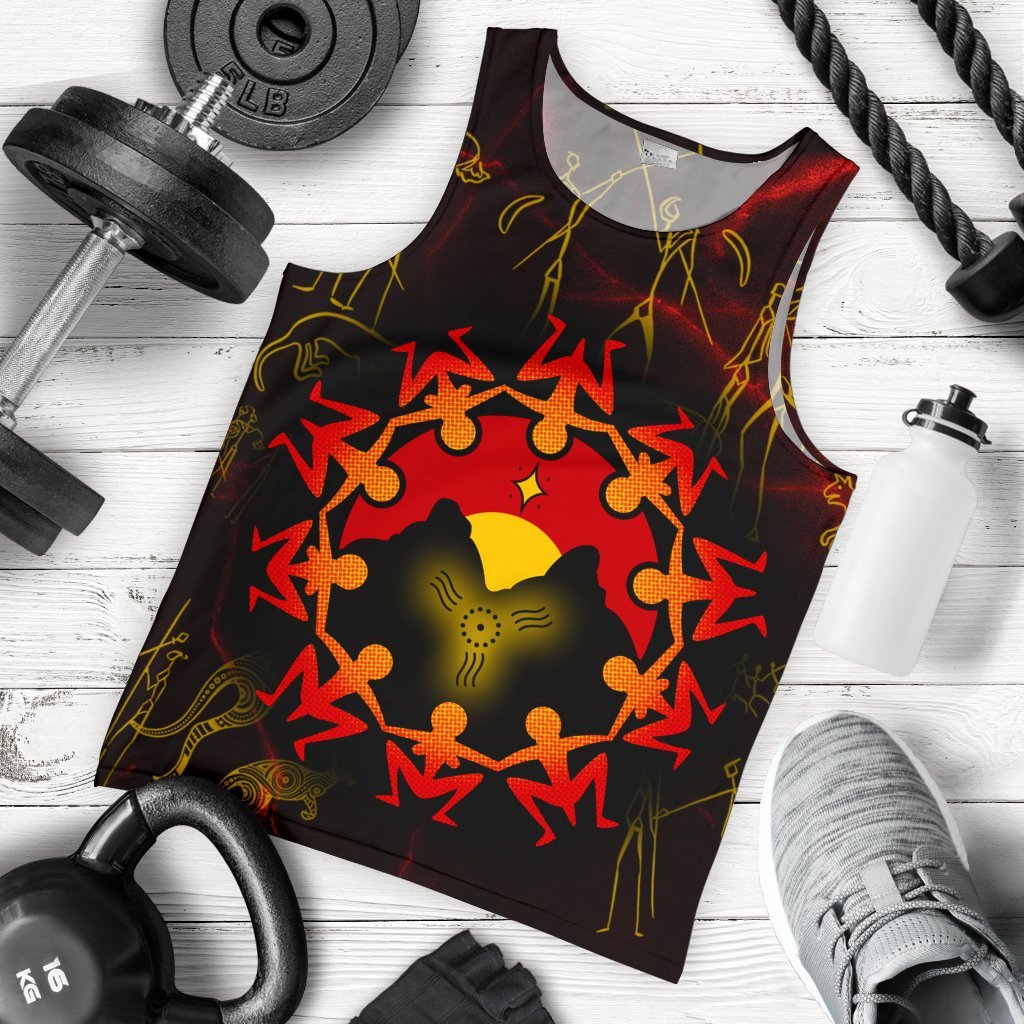 Aboriginal Men's Tank Top - Australia Map and Indigenous Flag - Vibe Hoodie Shop