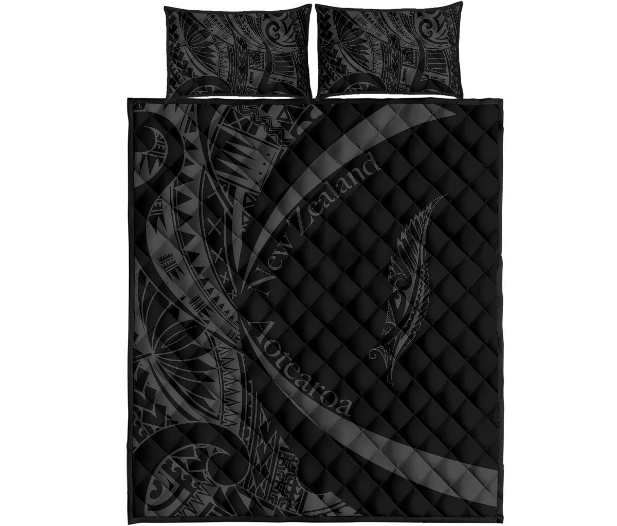 New Zealand Silver Fern Quilt Bed Set Maori Tattoo Circle Style - Vibe Hoodie Shop