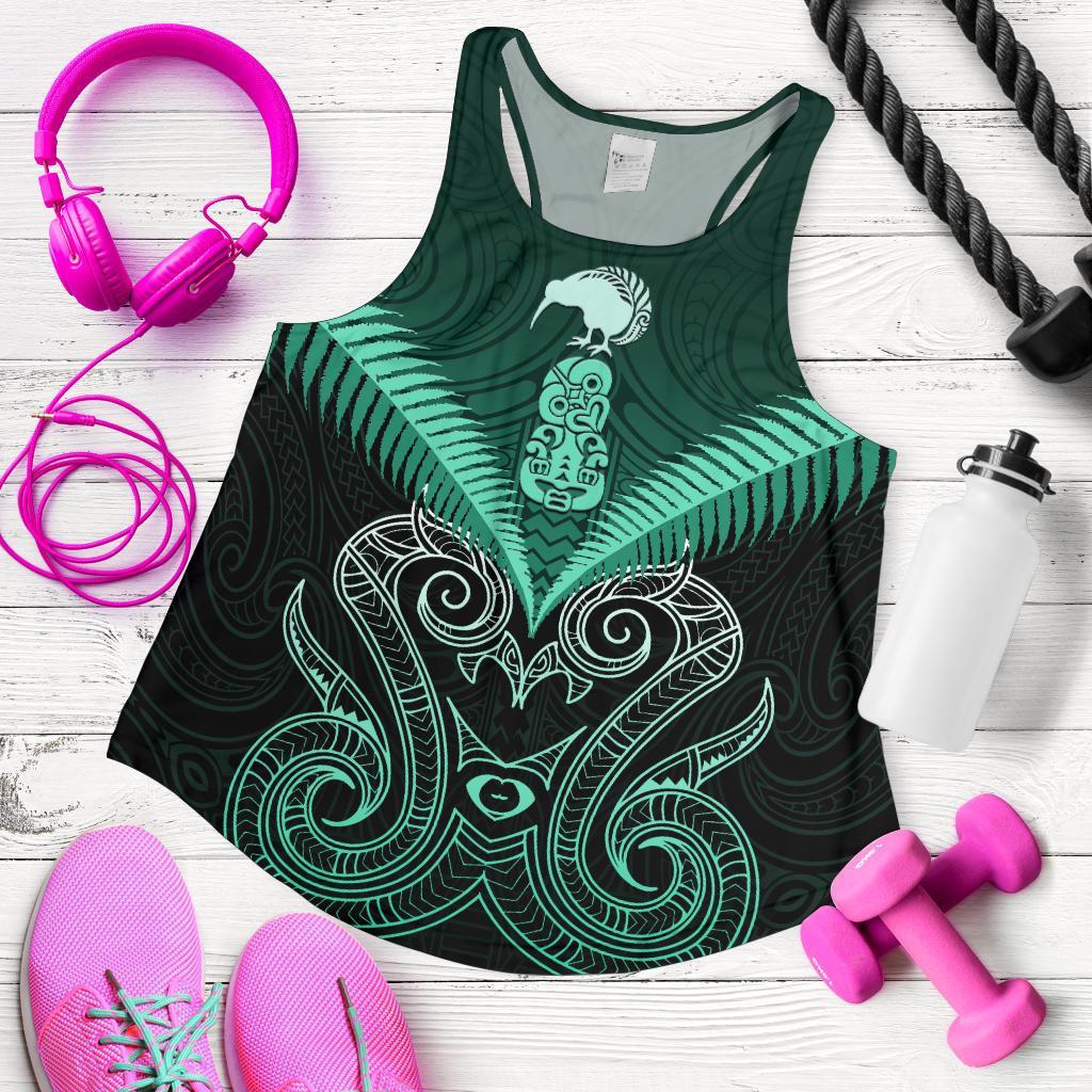 Maori Manaia New Zealand Women Racerback Tank Turquoise - Vibe Hoodie Shop