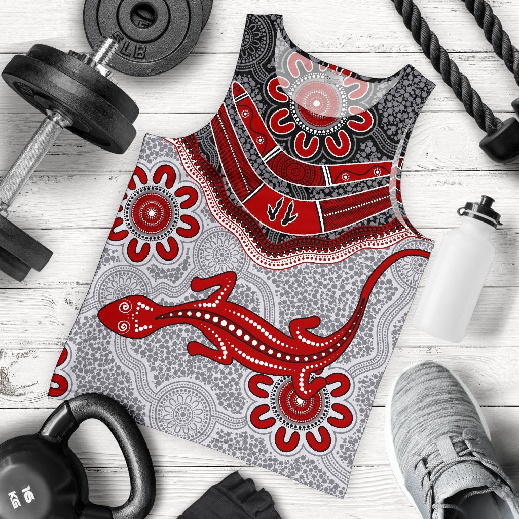 Aboriginal Men's Tank Top - Indigenous Boomerang and Lizard Art - Vibe Hoodie Shop